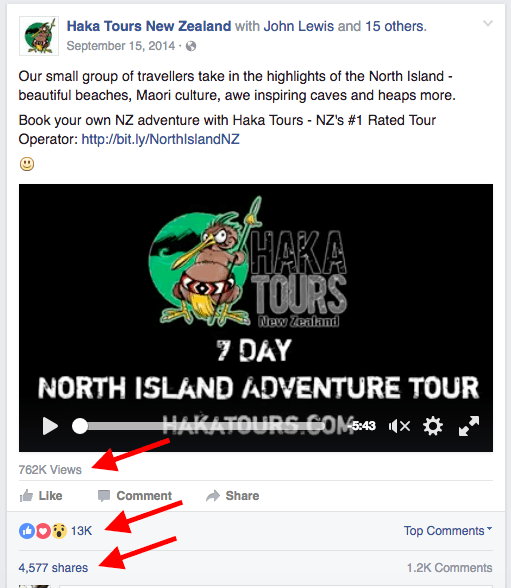 Haka Tours New Zealand Facebook video advertising example