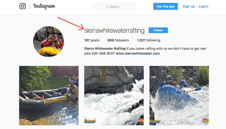 Sierra Whitewater Rafting Instagram profile