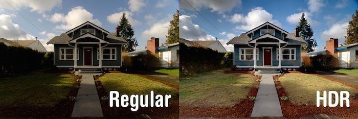 Side by side comparisons of a house with HDR coloring