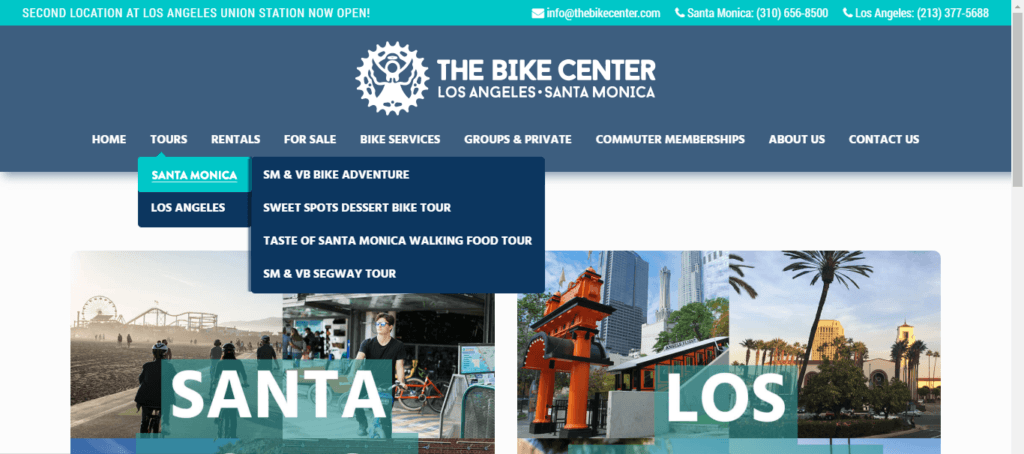 Navigation bar example from The Bike Center menu