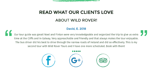 Testimonials on Wild Rover website