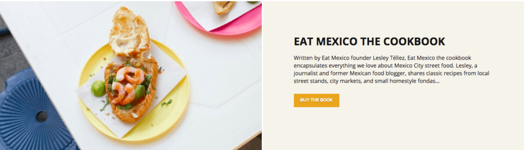 About page for Eat Mexico with the header 'Eat Mexico the Cookbook'