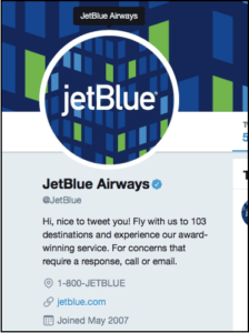 JetBlue Airways Twitter Bio