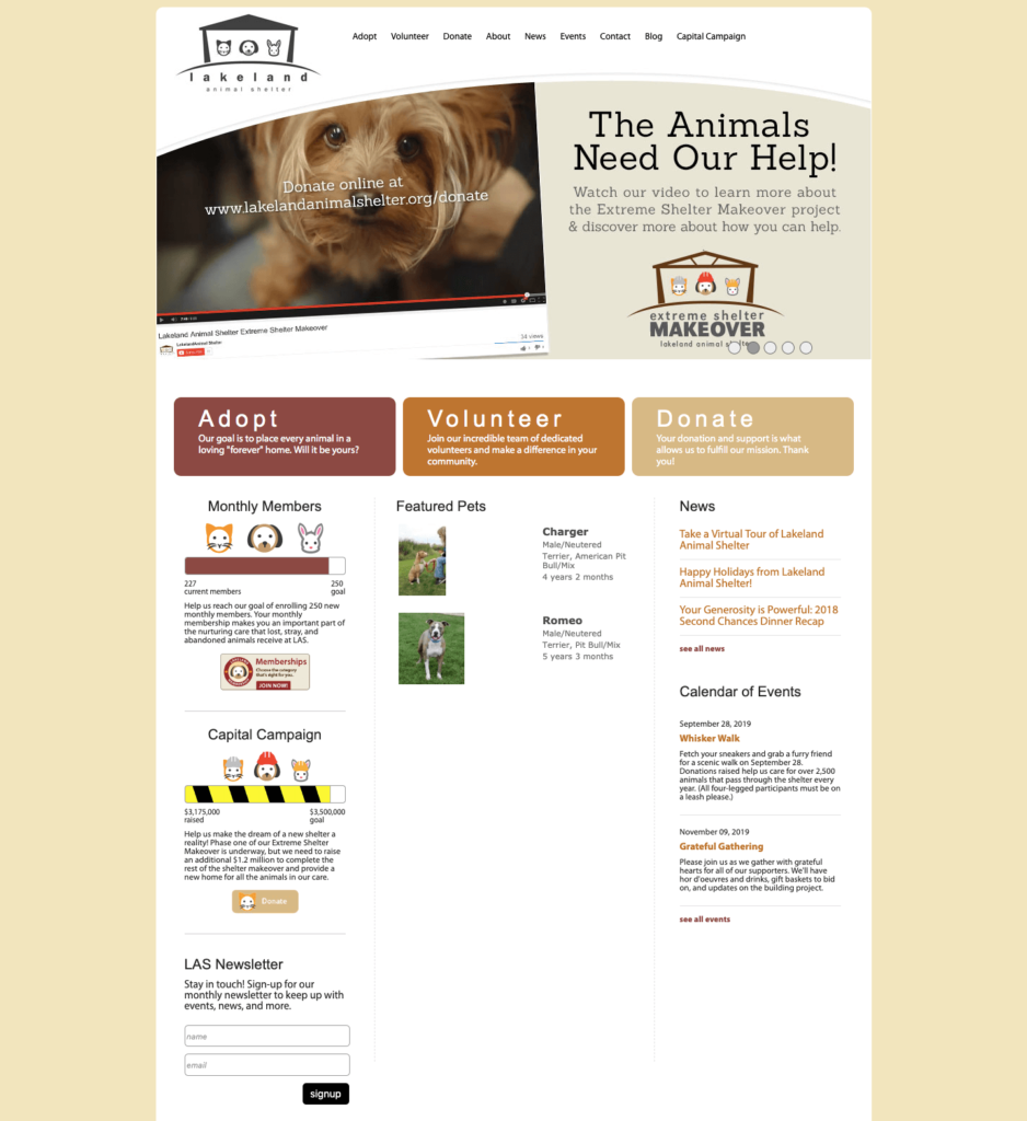 Animal shelter website