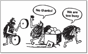 Caveman comic about being too busy for innovation