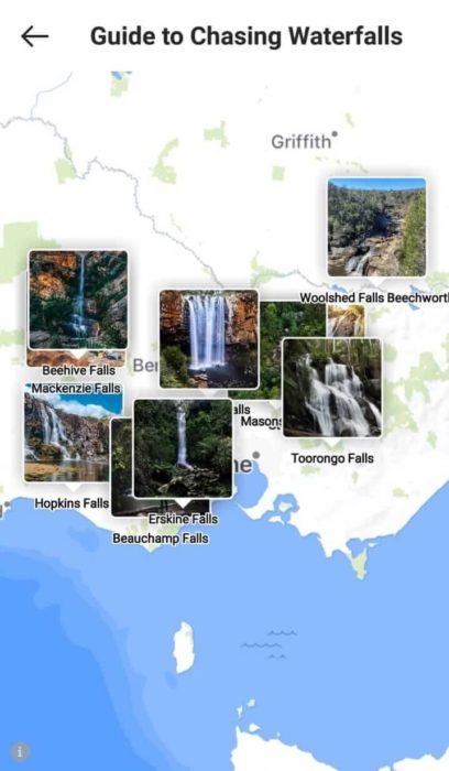 Guide to Chasing Waterfalls interactive map