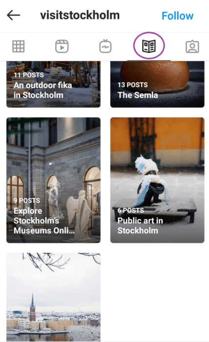 Menu navigation of Instagram Guides