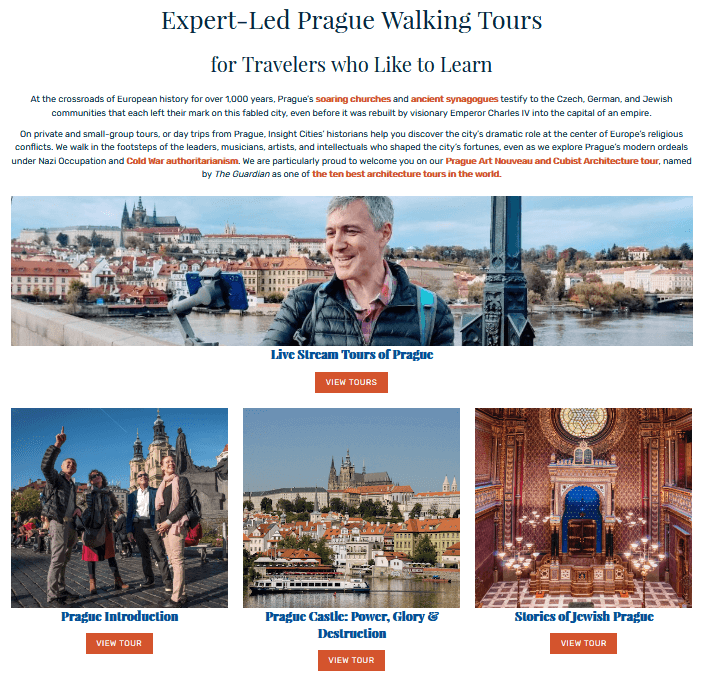 Insight Cities Prague landing page