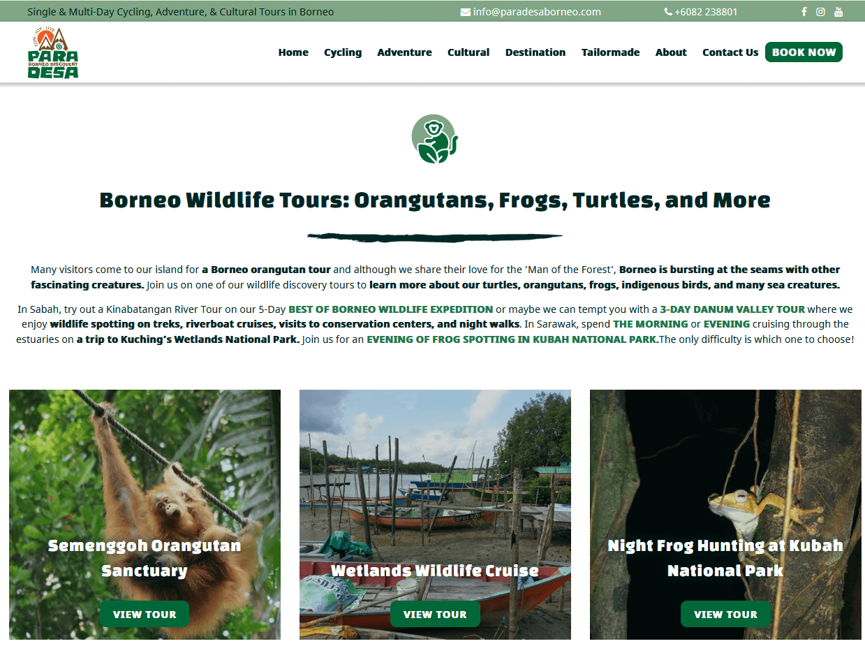 Paradesa Borneo Wildlife landing page