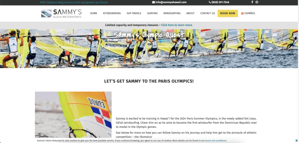 A page promoting Sammy to go to the Olympics