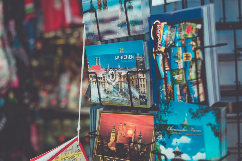 A rack of postcards and souvenirs for Munich