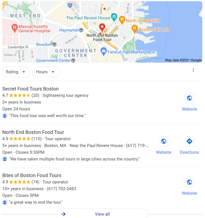 Google search results for 'boston food tour'